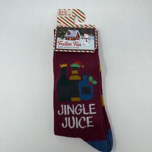 Festive Fun Mens‎ Jingle Juice Novelty Socks Burgundy Christmas Alcohol US 8-12